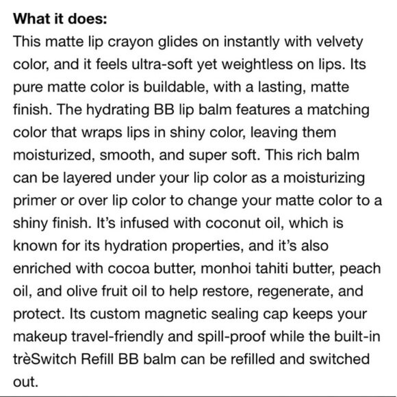 TRESTIQUE Matte Color + Shiny Balm Lip Crayon Duo (Tuscan Wine) BRAND NEW IN BOX - Picture 7 of 9